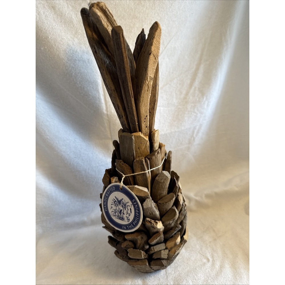 Driftwood Pineapple Decor Tropical Wood Sculpture Handcrafted In Philippines 16"